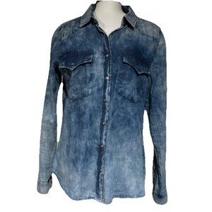 Marfinno Light Blue Chambray Denim Long Sleeve Snap Button Up Shirt Western M